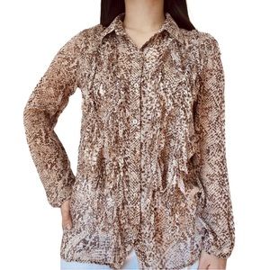 Chico’s chiffon fringes leopard print blouse